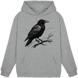 Unisex Heather Grey Dark Raven Hoodie by Arvenzo, front view showing simple design and comfortable fit.