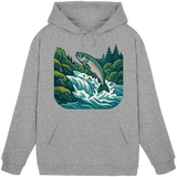 Unisex silver heather grey hoodie by Arvenzo with front design, casual fit, and drawstring hood, displayed on a plain background.