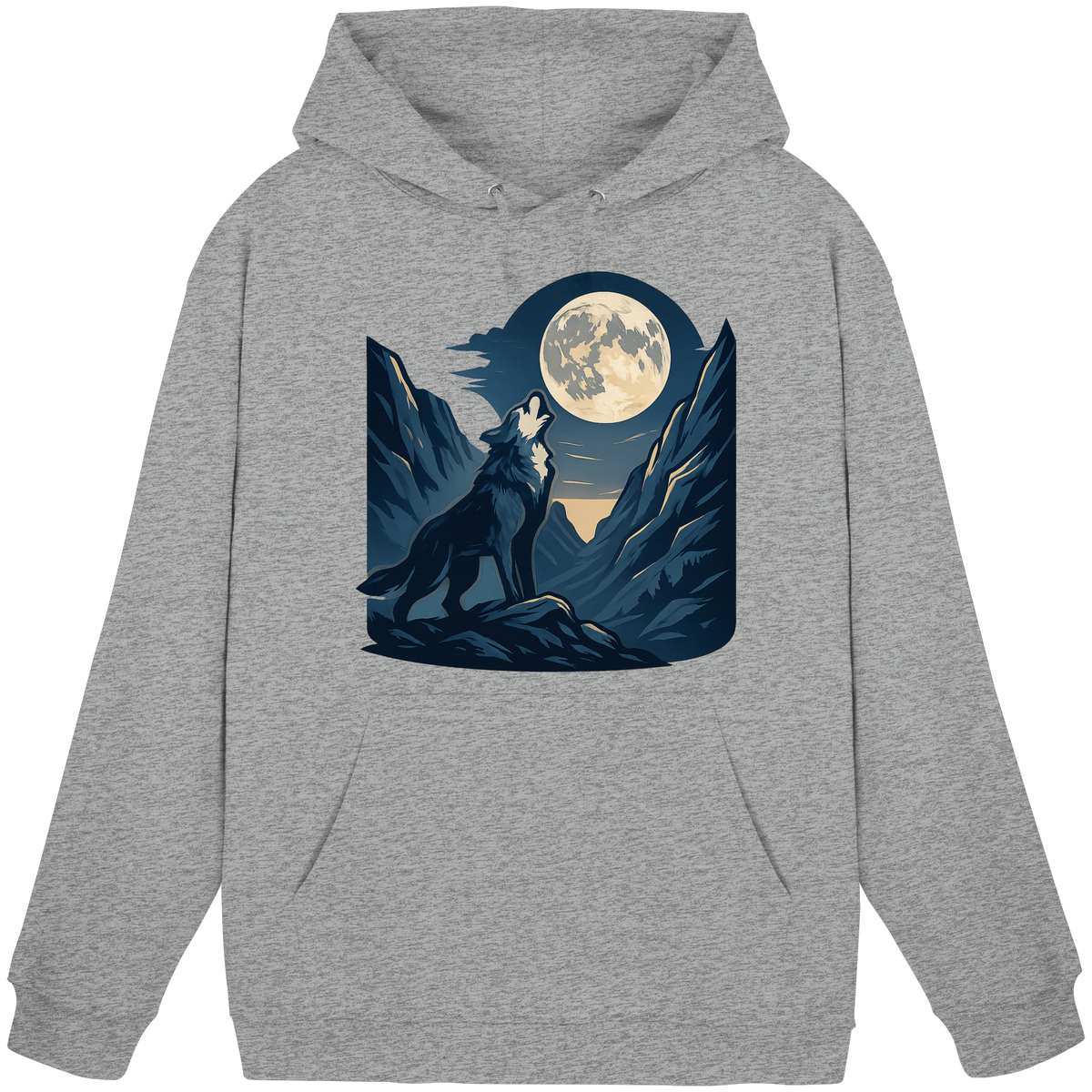 Unisex Heather Grey Silver Howl hoodie by Arvenzo, front view showcasing the minimalist design and soft fabric.