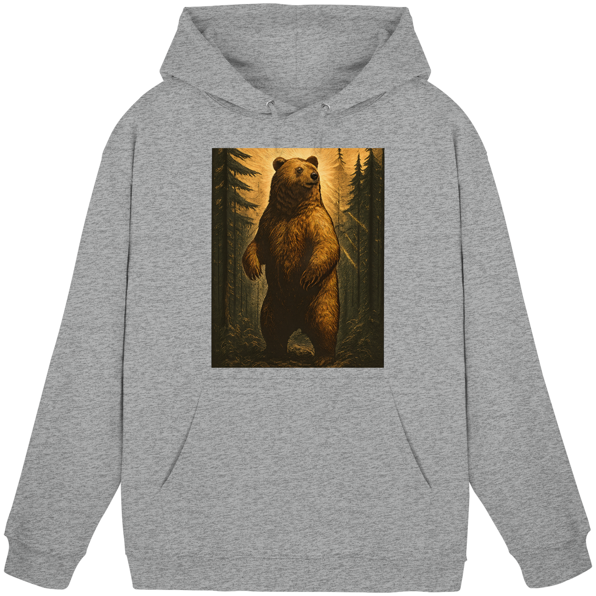 Front view of Arvenzo Deep Timber unisex hoodie in heather grey with a simple design and a hood.