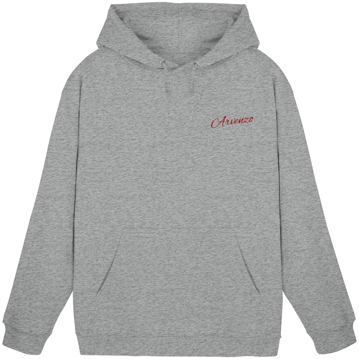 Unisex Heather Grey Pure Ground Hoodie by Arvenzo, front view showing classic hood and minimalist design.