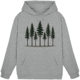 Unisex Heather Grey Pine Dusk Hoodie by Arvenzo, front view showing minimalist design and comfortable fit.
