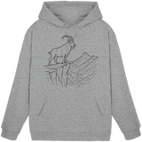 Front view of Arvenzo Cliff Edge hoodie, unisex heather grey hoodie with a simple design and comfortable fit.