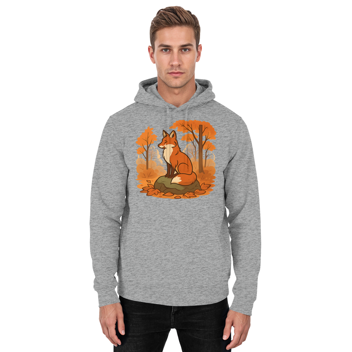 Unisex Heather Grey Ember Trail Hoodie by Arvenzo, front view showing simple design and comfortable fit.