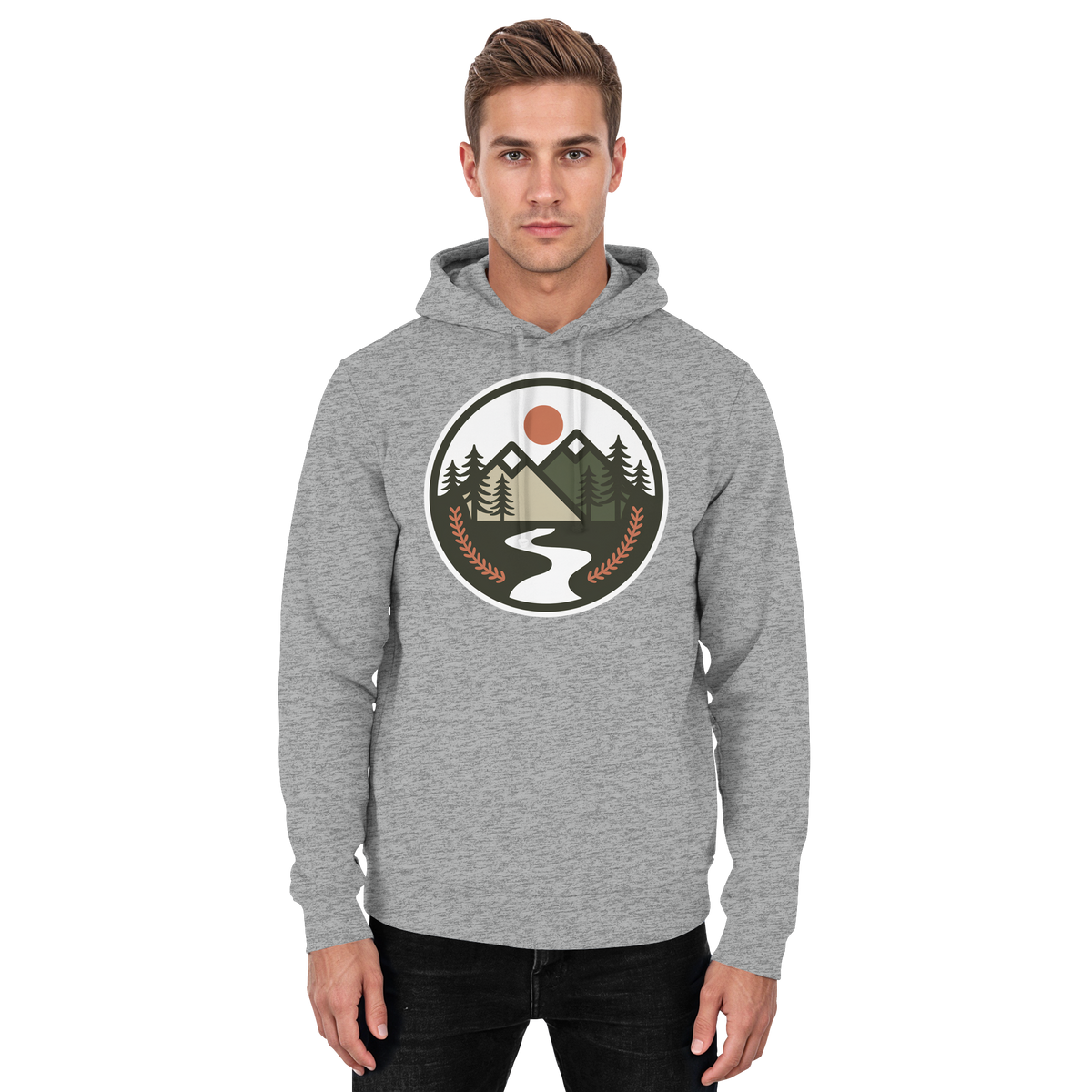 Unisex Heather Grey Arvenzo Open Ground hoodie with front design, casual fit, and comfortable fabric for everyday wear.