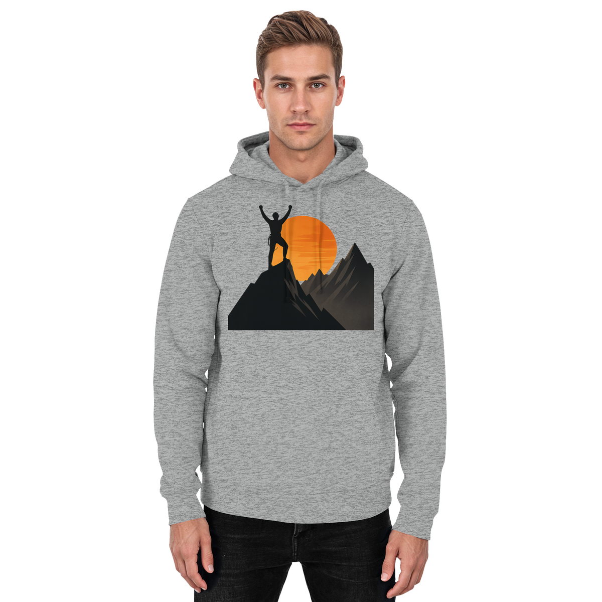 Unisex Heather Grey Arvenzo Bold Ascent Hoodie front view, casual hoodie with a relaxed fit and soft fabric.