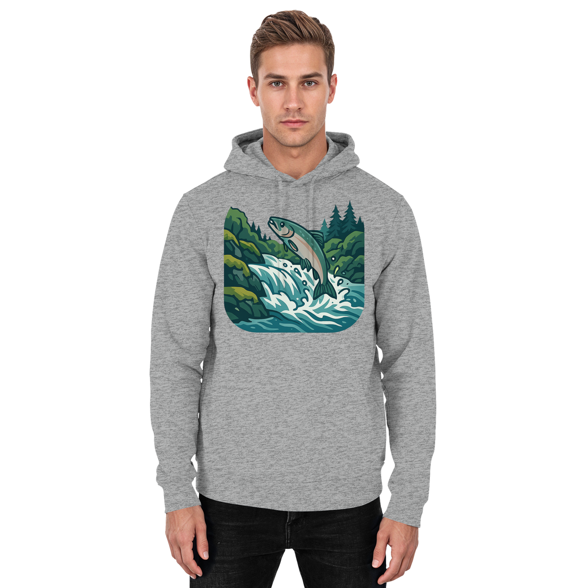 Unisex silver Heather Grey hoodie from Arvenzo with a front design, casual style, and comfortable fit.