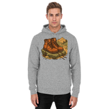 Unisex Heather Grey Trail Rest Hoodie by Arvenzo, front view showcasing its casual, comfortable fit and soft fabric.