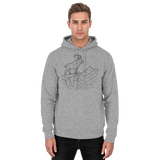 Front view of Arvenzo Cliff Edge unisex hoodie in heather grey, featuring a casual design and soft fabric.