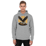 Front view of Arvenzo Iron Wing unisex hoodie in heather grey, showcasing the hoodie’s simple design and front details.