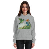 Unisex Heather Grey Bloom Wing Hoodie by Arvenzo showing a front view with a relaxed fit and casual style.