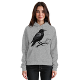 Front view of Arvenzo Dark Raven Hoodie in heather grey, unisex design with a classic hoodie style and front pocket.