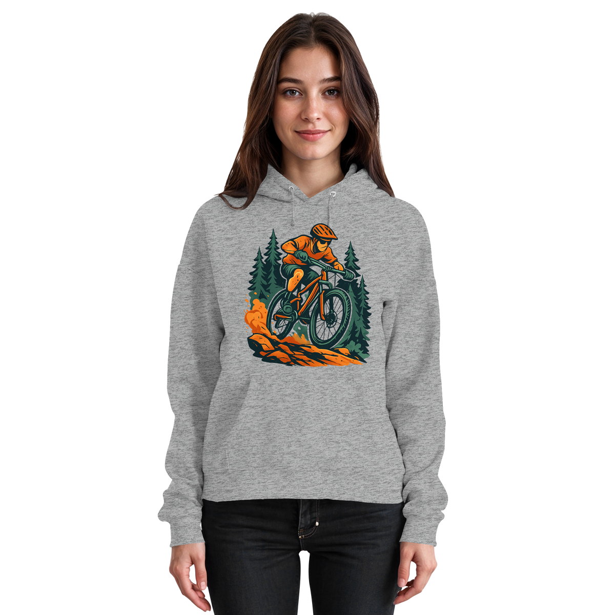 Unisex Heather Grey Dirt Rush Hoodie by Arvenzo, front view showing classic hoodie design and drawstrings.