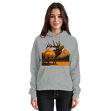 Unisex Heather Grey Elk Meadow Hoodie by Arvenzo, front view showing a comfortable casual sweatshirt with a hood.
