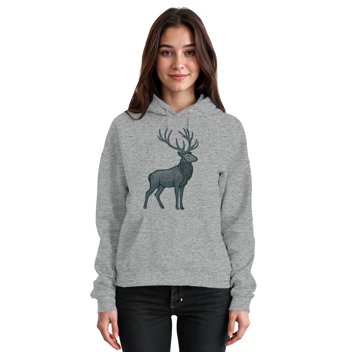 Unisex Heather Grey Mist Crown Hoodie by Arvenzo, front view showing casual fit and soft fabric.