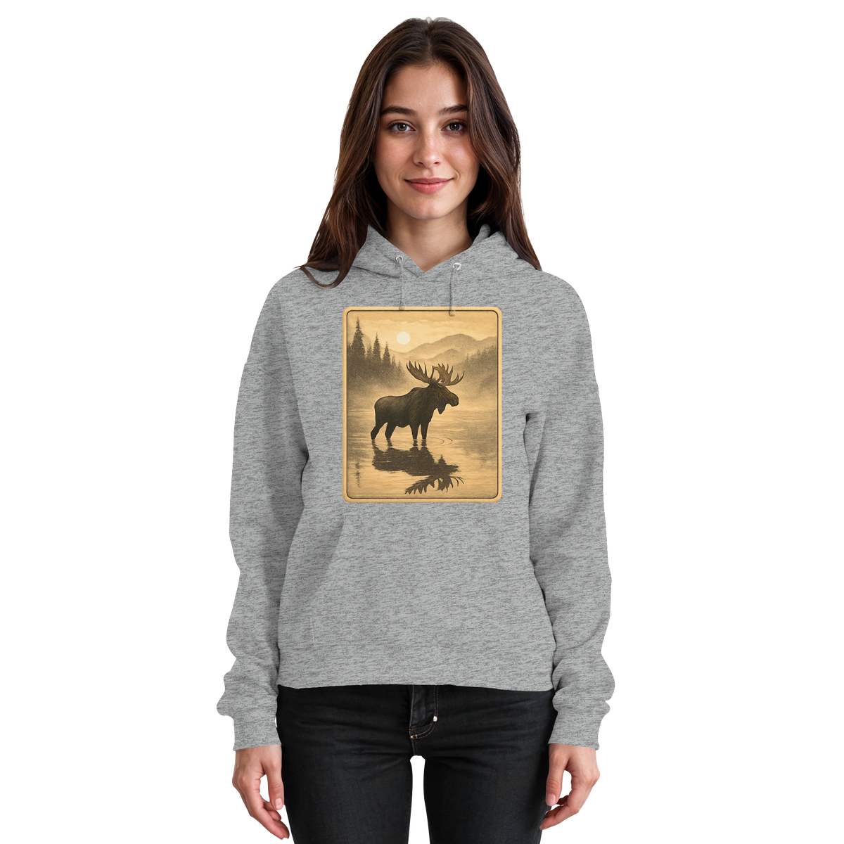 Front view of Arvenzo Calm Shore unisex hoodie in heather grey with a simple, cozy design and soft fabric.