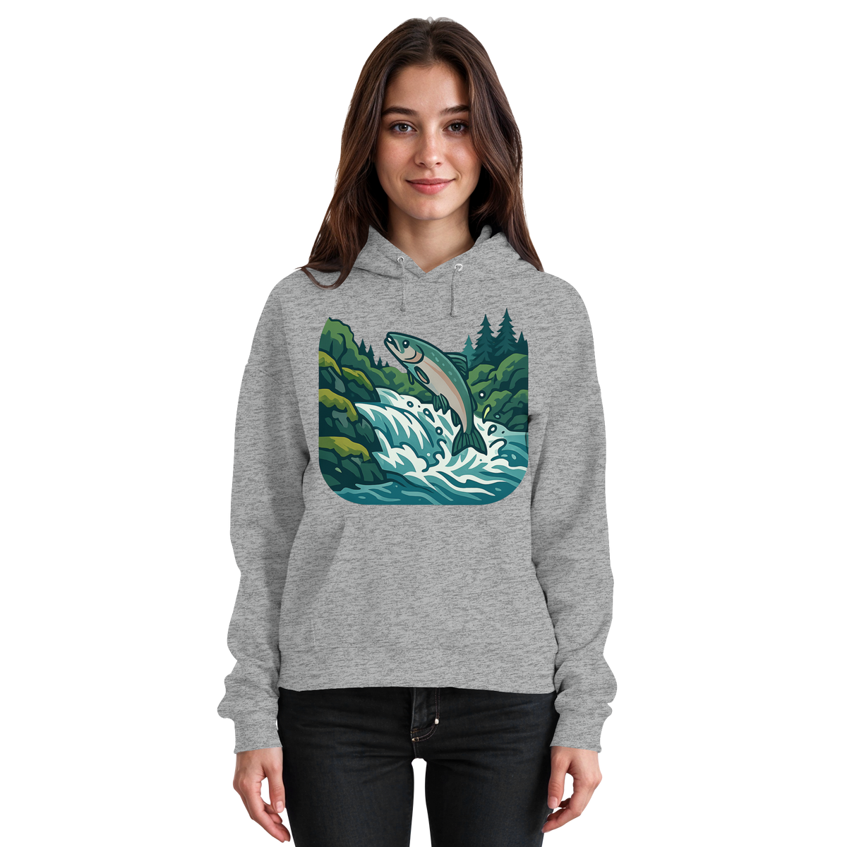 Unisex Heather Grey Silver Run hoodie by Arvenzo, front view showing minimalist design and comfortable fit.