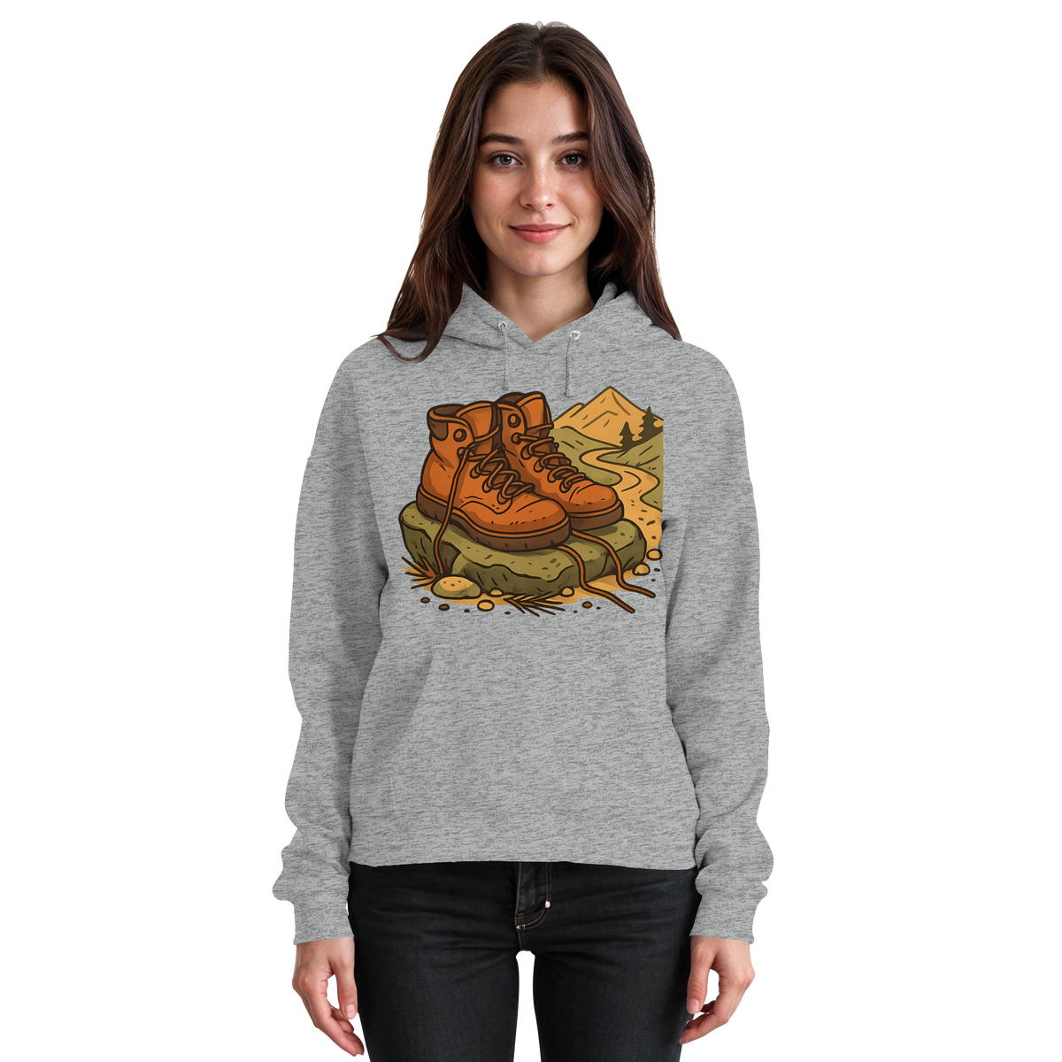 Heather grey unisex Trail Rest Hoodie by Arvenzo, front view showing soft fabric and casual fit.