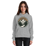 Heather grey Arvenzo Trail Crest Hoodie for men and women, front view showing soft, comfortable unisex hoodie fabric.