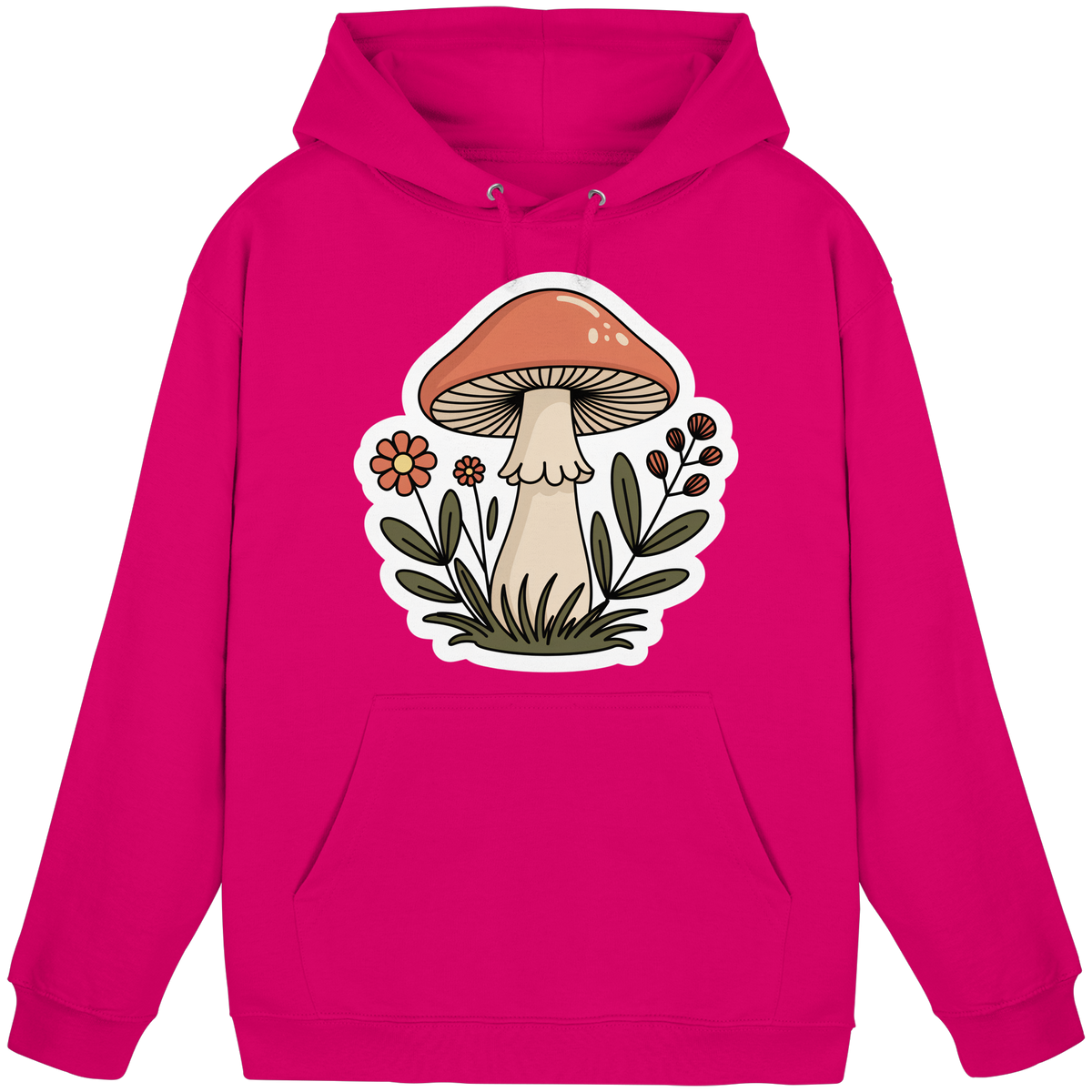 Front view of Arvenzo Still Roots unisex hot pink hoodie with a simple design and a front pocket.