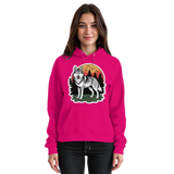 Front view of a unisex hot pink Arvenzo Lone Dusk hoodie with a basic design and front pocket.