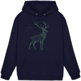 Front view of Arvenzo Mist Crown unisex hoodie in navy with a minimalist design and a drawstring hood.