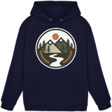 Unisex navy blue Arvenzo Open Ground hoodie with front pocket and drawstrings, casual and comfortable for everyday wear.