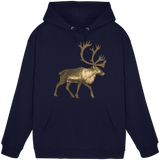 Front view of Arvenzo Tundra Walk hoodie, unisex oxford navy hoodie with a simple design and soft fabric.