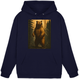 Front view of Arvenzo Deep Timber Hoodie in navy, unisex design with a basic fit and hoodie with drawstrings.