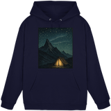 Unisex navy Arvenzo North Light Hoodie with front design, soft fabric, and adjustable drawstrings on the hood.