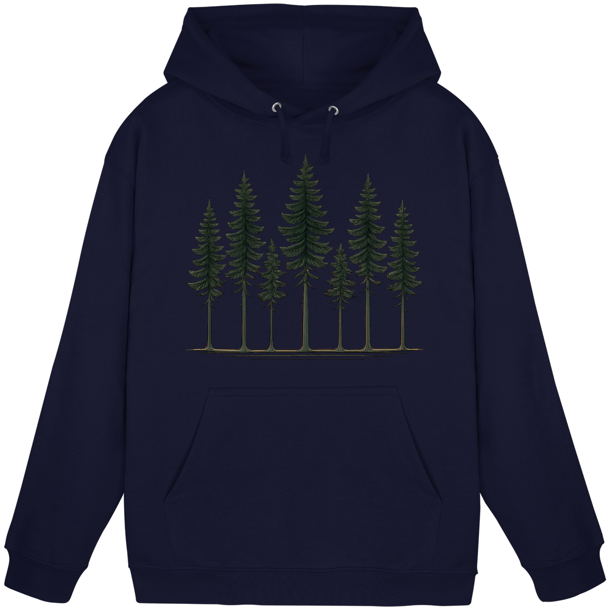 Front view of Arvenzo Pine Dusk Hoodie in navy, unisex hoodie with a simple design and comfortable fit.