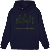 Front view of Arvenzo Pine Dusk Hoodie in navy, unisex hoodie with a simple design and comfortable fit.