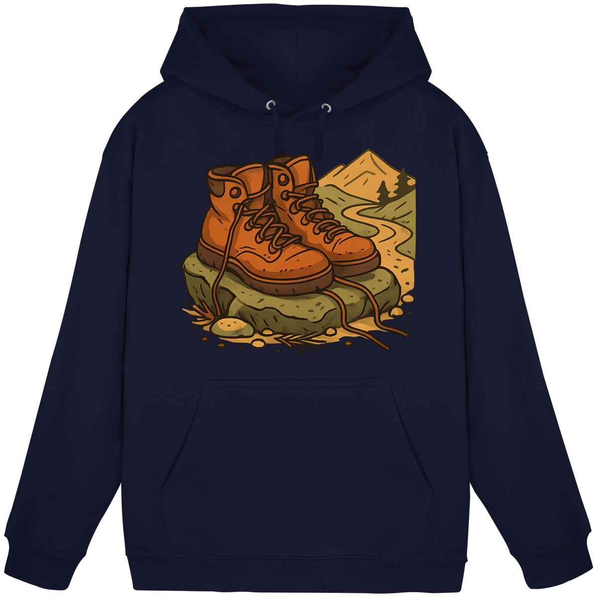 Unisex navy Oxford Trail Rest Hoodie by Arvenzo with front design, ribbed cuffs, and a comfortable fit.