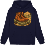 Unisex navy Oxford Trail Rest Hoodie by Arvenzo with front design, ribbed cuffs, and a comfortable fit.