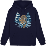 Front view of Arvenzo Snow Lynx hoodie in navy, classic unisex design with a hood and front pocket.