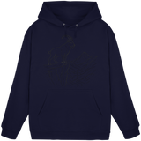 Front view of Arvenzo Cliff Edge Hoodie in navy, showcasing a unisex design with a simple, classic hoodie style.