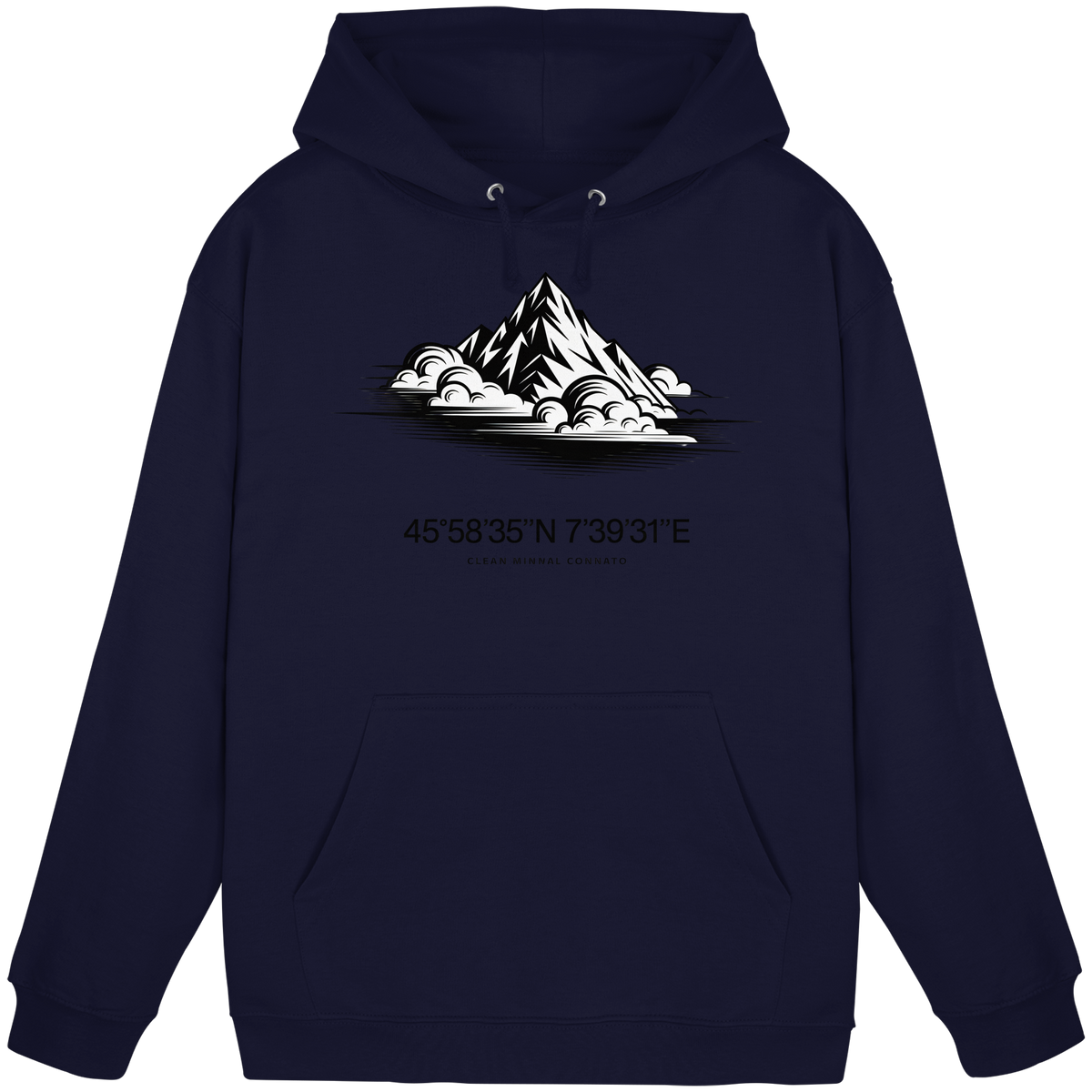 Unisex navy Oxford Summit Point Hoodie by Arvenzo, front view showing a classic pullover with a hood and logo detail.