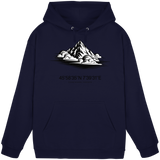 Unisex navy Oxford Summit Point Hoodie by Arvenzo, front view showing a classic pullover with a hood and logo detail.