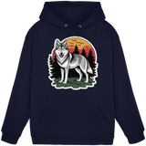 Navy blue unisex hoodie from Arvenzo featuring a front design, casual fit, and soft cotton fabric.