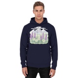 Front view of Arvenzo Alpine Bloom unisex hoodie in navy with a simple design and a comfortable fit.