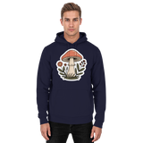 Unisex navy hoodie by Arvenzo with a front design, soft fabric, and casual fit, perfect for everyday wear.
