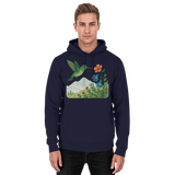 Arvenzo Bloom Wing hoodie in navy, front view showing unisex design with a simple, stylish hoodie style and basic fit.