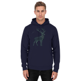 Front view of Arvenzo Mist Crown unisex hoodie in oxford navy, with a simple design and adjustable drawstrings.