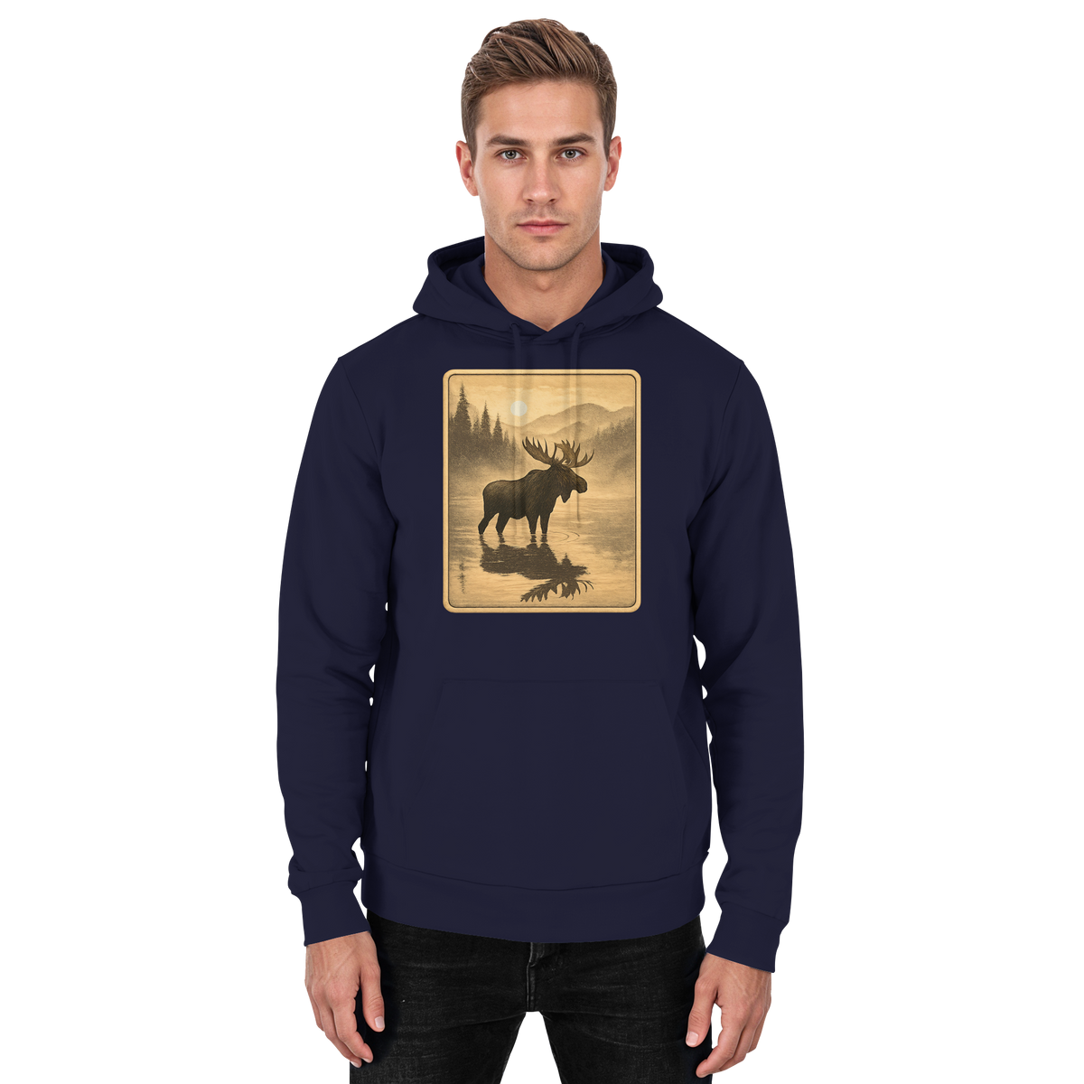 Unisex navy blue hoodie from Arvenzo with a front design, casual fit, and soft fabric, perfect for relaxed everyday wear.