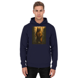 Front view of Arvenzo Deep Timber Hoodie in navy with a simple unisex design and a front pocket.