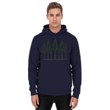Front view of Arvenzo Pine Dusk Hoodie in navy, a unisex hoodie with a simple design and soft fabric.