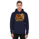 Arvenzo Trail Rest hoodie in navy, front view showing a comfortable unisex hoodie with a simple design and ribbed cuffs.