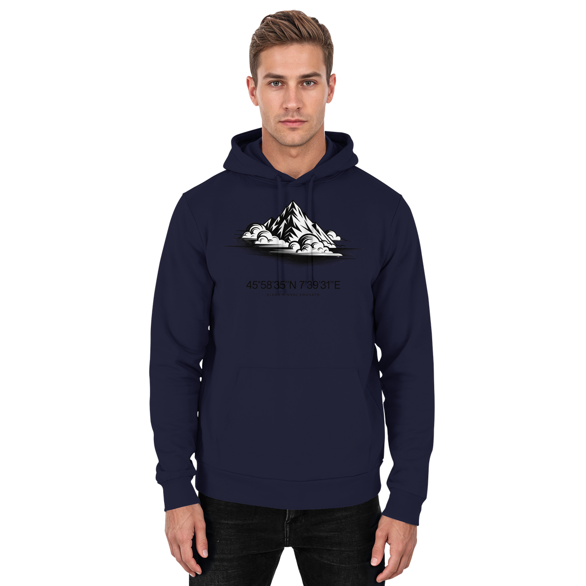 Unisex navy Oxford Summit Point Hoodie by Arvenzo, front view showing a classic pullover hoodie with a simple design.