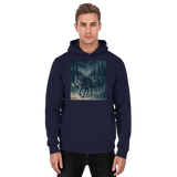 Front view of Arvenzo Pack North unisex hoodie in navy blue with a basic design and adjustable drawstrings.