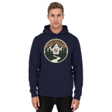 Front view of Arvenzo Trail Crest Hoodie in navy, unisex hoodie with simple design and a comfortable fit.